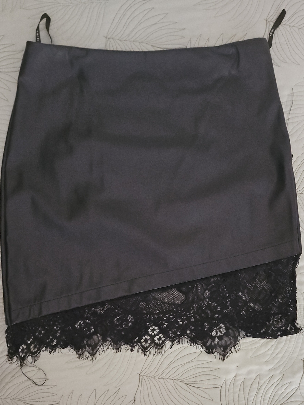 5FOR$30 Black Lace-Hem Satin Mini Skirt